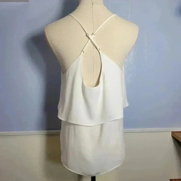 Naked Zebra Small Bright White Strappy Spaghetti Criss Cross Ruffle Layered Tank - Picture 5 of 10